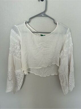 FARM Rio Boho Crochet Bell-Sleeve Crop Top - White